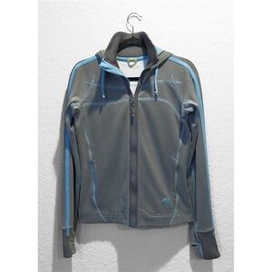 Mountain Hardwear Full Zip Scuba Hoodie Women’s S Gray Blue High Neck Thumbholes